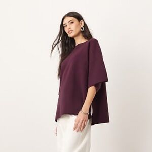 ARRANGE • Premium compact knit oversized t-shirt in burgundy